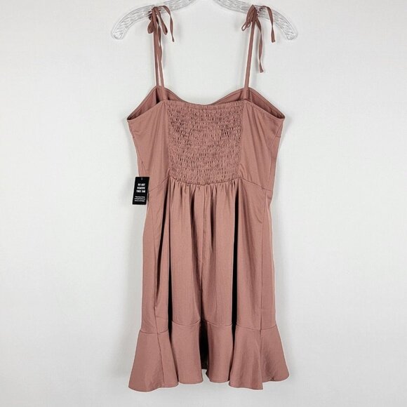 Express Tie Shoulder Ruffle Hem Fit And Flare Dress Womens Size Medium Rose Pink - Picture 2 of 10